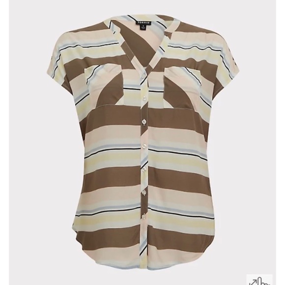 NEW Torrid 3 Multi Stripe Challis Dolman Blouse, Pastel Colors, Short Sleeve - Picture 1 of 8